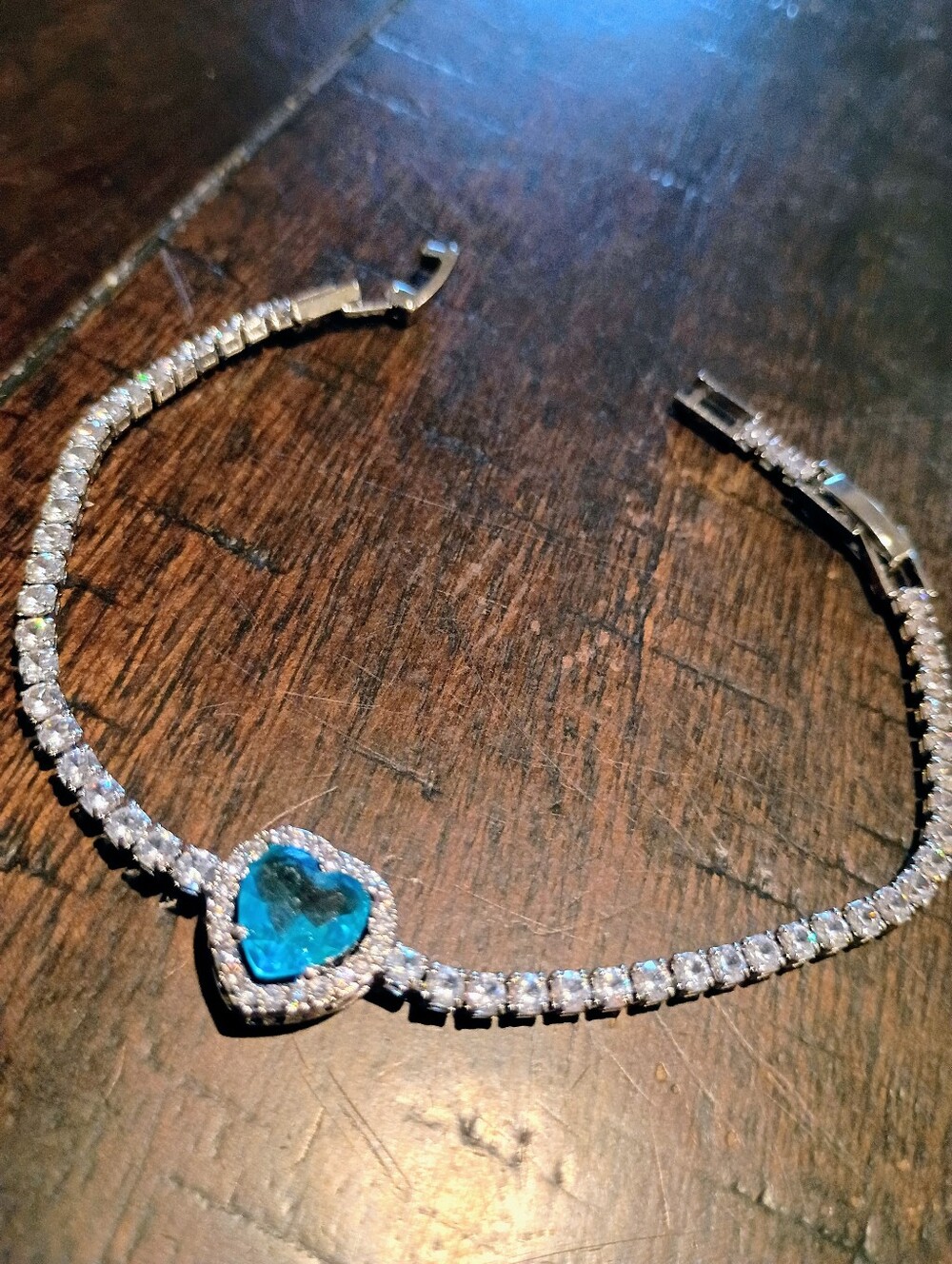 New Blue Heart Tennis Bracelet with CZ Accents